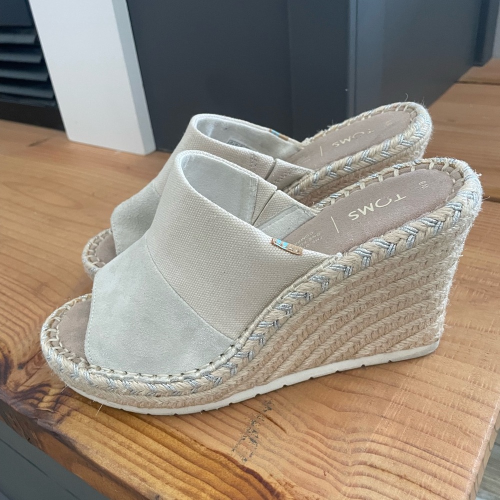 TOMS Beige Espadrille Wedge Mule